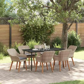 Conjunto de sala de jantar 7 pcs Cinza claro e preto Largo