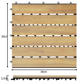 10 Azulejos de Madeira de Acacia para Varanda de Interior e Exterior 30 x 30 x 2,5 cm castanho