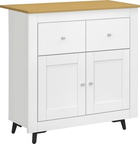 HOMCOM Aparador Móvel Aparador para sala jantar Auxiliar Moderno com Portas Dupla e 2 Gavetas 78x35x80 cm Branco e Madeira | Aosom Portugal