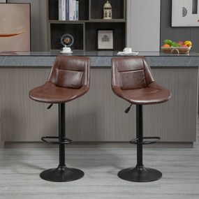 Conjunto de 2 bancos de bar vintage, ajustáveis e giratórios, com apoio para os pés, revestimento sintético castanho com efeito envelhecido