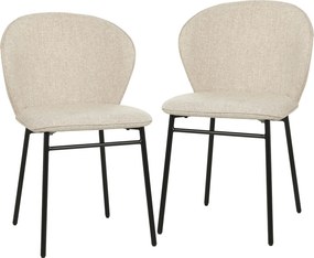 HOMCOM Conjunto de 2 cadeiras de sala de jantar assento acolchoado em tecido com aspecto de linho pés em aço estável design moderno creme | Aosom Portugal