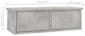 Prateleira gavetas p/ parede 60x26x18,5 cm contraplacado cinza