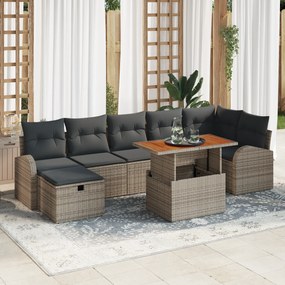 Conjunto de Sofá de Jardim de 8 Peças com Almofadas Cinza Rattan Polié
