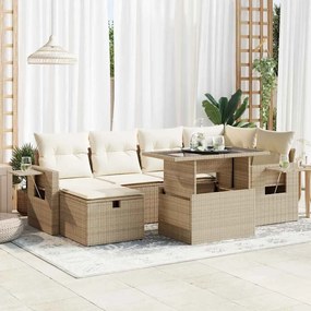 vidaXL 7 pcs conjunto de sofás p/ jardim com almofadões vime PE bege