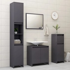 vidaXL 4 pcs conj. móveis casa de banho contraplacado cinza brilhante