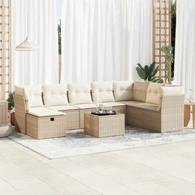 vidaXL 9 pcs conjunto de sofás p/ jardim com almofadões vime PE bege