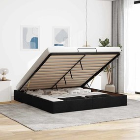 Estrutura de cama otomana sem colchão 200x200 cm tecido preto
