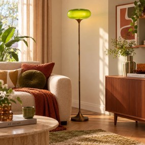 Candeeiro de Pé Retro Bronze Escuro com Abajur de Vidro Verde 150cm - Glaze