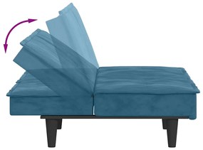 Sofá-cama com suporte para copos veludo azul