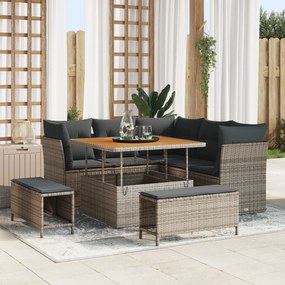 Conjunto de Sofá de Jardim de 8 Peças com Almofadas Cinza Rattan Polié