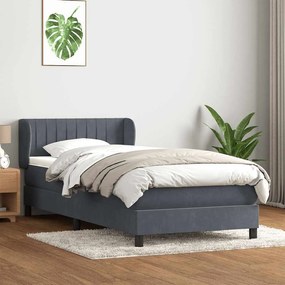 vidaXL Cama com molas/colchão cinza-escuro 90x210 cm veludo
