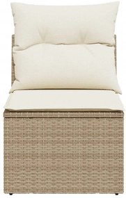 Sofá de jardim sem braços com almofadões vime PE bege