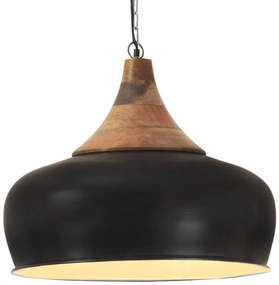 vidaXL Candeeiro teto industrial 45cm E27 ferro preto e madeira maciça