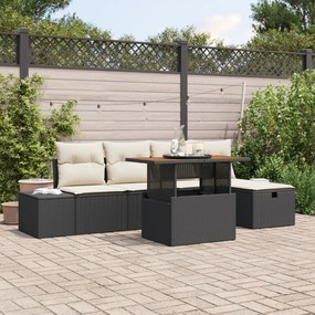 Conjunto de Sofás de Jardim de 6 peças com Almofadas Pretas Vime PE
