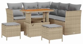 Conjunto de Sofá de Jardim de 8 Peças com Almofadas Bege de Vime PE e