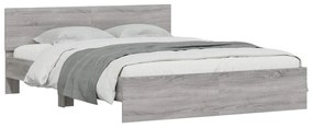 Estrutura cama c/ cabeceira/luzes LED 150x200cm cinzento sonoma
