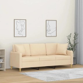 vidaXL Sofá 3 lugares c/ almofadas e almofadões 180cm tecido cor creme