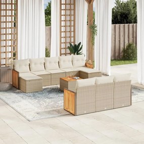 vidaXL 11 pcs conjunto sofás de jardim c/ almofadões vime PE bege