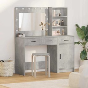 Conjunto de Mesa de Maquilhagem 2 Peças com LED Cinza Concreto Madeira
