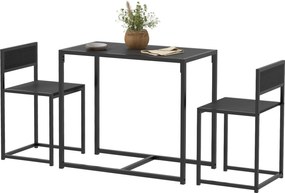 Conjunto de mesa e cadeiras, mesa de jantar de 3 peças com 2 cadeiras encaixáveis, para cozinha, sala de estar ou casa, preto
