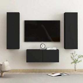 vidaXL 3 pcs conjunto de móveis de TV derivados de madeira preto
