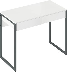 HOMCOM Escrivaninha Secretária Mesa Computador com 2 Gavetas 100x50 cm Pernas de Aço para Casa Escritório Branco Brilhante | Aosom Portugal