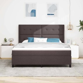 Cama com estrado e colchão, LED, castanho escuro, 180 x 200 cm, tecido