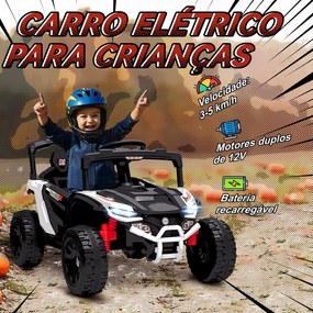Carro Elétrico para Crianças 12V com 2 Motores Suspensão Traseira Faróis e Música 88x57,5x55,5 cm Branco