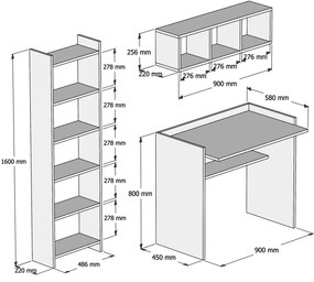 Secretária de Estudo e Estante Matilda – Branco – Secretária: 90x80x58