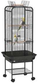 PawHut Gaiola para Pássaros com Rodas Poleiros Comedouros Prateleira e Bandeja Amovível 62,5x62,5x146 cm Cinza Escuro | Aosom Portugal