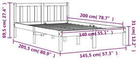 Estrutura de cama 140x200 cm madeira pinho maciça castanho cera