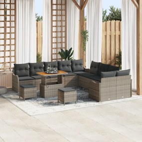 Conjunto de Sofá de Jardim de 13 Peças com Almofadas Cinzento Rattan P