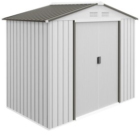 Outsunny Abrigo de Jardim 213x130x185cm Abrigo de Jardim Metálico de Exterior com 2 Portas Deslizantes e 4 Janelas Branco e Cinza | Aosom Portugal