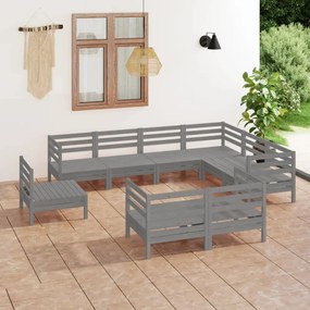 vidaXL 9 pcs conjunto lounge de jardim pinho maciço cinzento