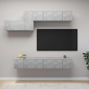 7 pcs conjunto de móveis de TV derivados madeira cinza cimento
