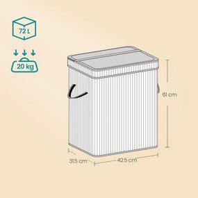 Cesto para roupa suja em bambu de 31,5 x 42,5 x 61 cm branco
