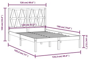 Estrutura de cama pequena casal 120x190 cm pinho maciço