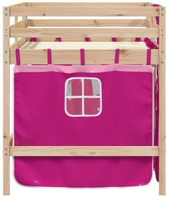Cama alta p/ criança c/ cortinas 80x200 cm pinho maciço rosa