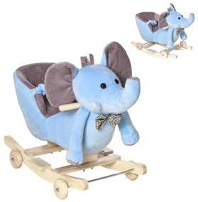 HOMCOM Cavalo Baloiço com Rodas e Forma de Elefante com Músicas Infantis e Cinto de Segurança 60x35x45 cm Azul | Aosom Portugal