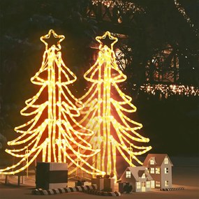 3154297 vidaXL Árvore de Natal dobrável c/ LEDs 2pcs 87x87x93 cm branco quente