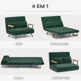 Sofá Cama Sofá Convertível em Cama de 2 Lugares Dobrável com Encosto Ajustável em 5 Níveis e 2 Almofadas 102x73x81 cm Verde
