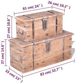 Conjunto de arcas de arrumação 2 pcs madeira maciça de acácia