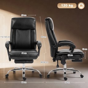 Cadeira de Escritório de Massagem, 64 x 59 x 120 cm, Massagem Vibratória e Aquecimento Lombar, Preta