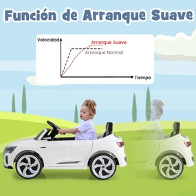 Carro elétrico para crianças de 12 V com controlo remoto de 2,4 G Luzes LED Arranque suave e suspensão com molas Branco