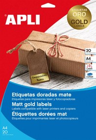 Etiquetas Autocolantes A4 63,5x29,6mm Douradas Mate Apli 20 Folhas