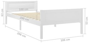 Estrutura de cama 100x200 cm madeira pinho maciço branco