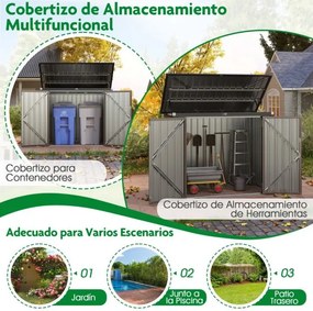 Abrigo Jardim com fechadura e aberturas duplas, 2 portas, estrutura em metal para pátio, 172 x 95,5 x 130 cm, cinzento claro