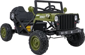 Jipe elétrico para Crianças 2V 4x4 STAR Veículo Militar STAR, Rodas de espuma EVA, Controle remoto Verde
