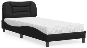 vidaXL Cama com colchão Hvar 90x200 cm couro artificial preto