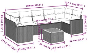 8 pcs conjunto sofás de jardim com almofadões vime PE preto